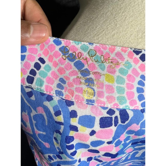 Lilly Pulitzer Amelia Island Tunic Blue Quarter Sleeve Blouse Cotton Large Women - Picture 4 of 7